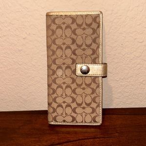 Coach Signature Print Slim Checkbook Wallet - EUC